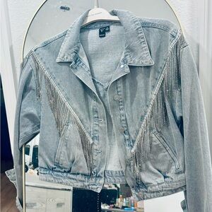 Windsor Embellished Denim Jacket with crystal fringe